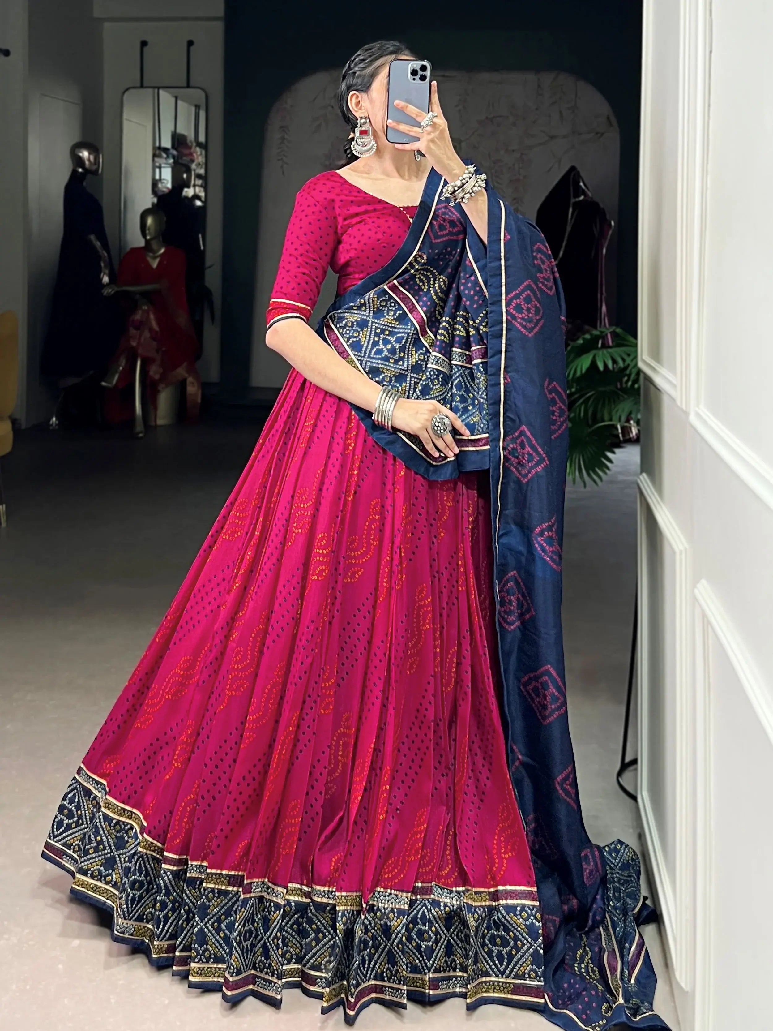 Pink Colour Silk Bandhani Print Gotta Patti Lace Work Lehenga Choli