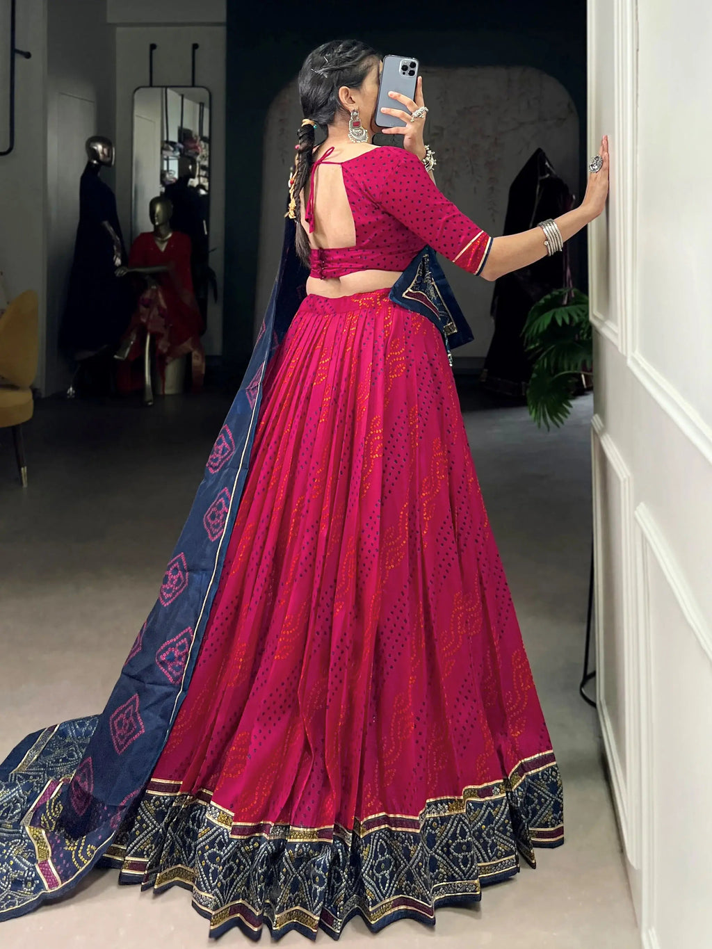 Pink Colour Silk Bandhani Print Gotta Patti Lace Work Lehenga Choli