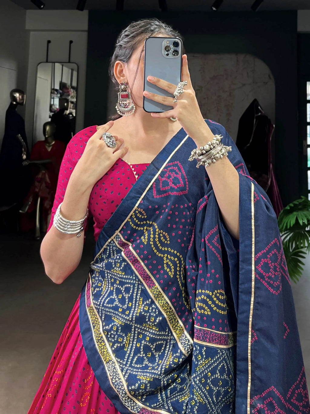 Pink Colour Silk Bandhani Print Gotta Patti Lace Work Lehenga Choli