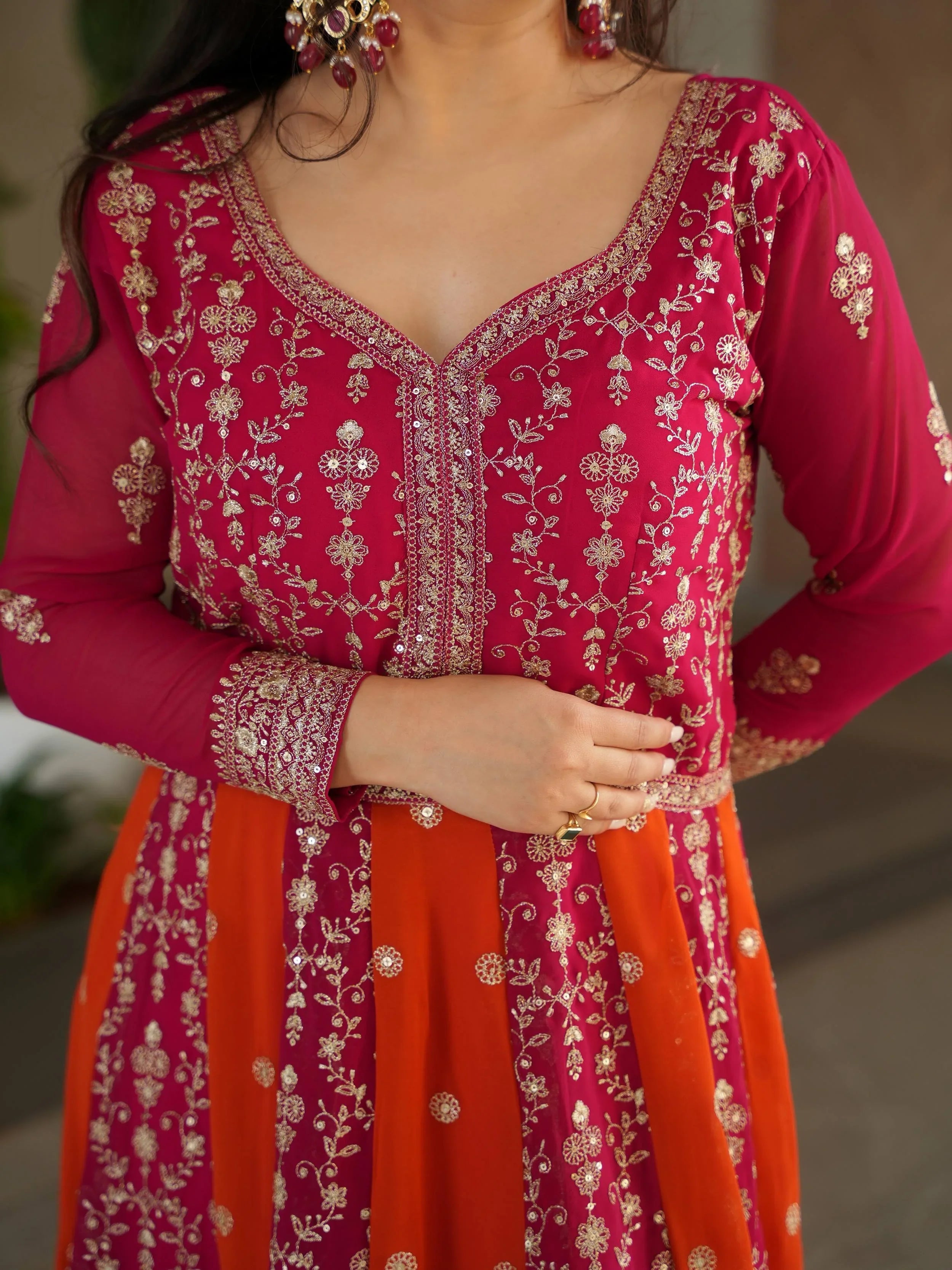 Pink Georgette Zari and Sequins Embroidered Gown with Dupatta