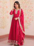 Pink Georgette Zari Sequins Embroidered Designer Gown with Dupatta
