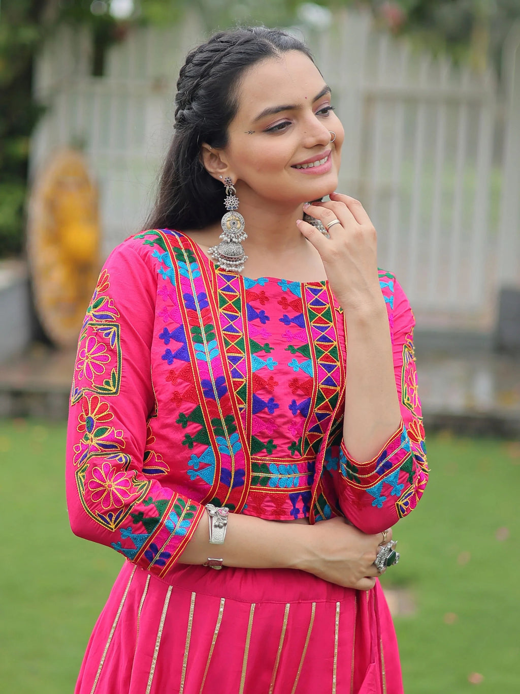 Pink Kutchi Gamthi Embroidered Gota Patti Lace Lehenga Choli With Koti