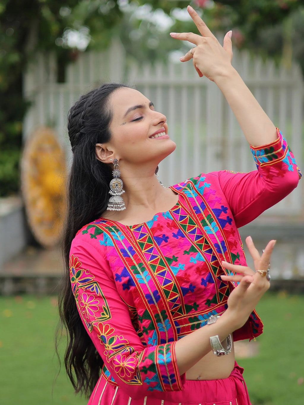 Pink Kutchi Gamthi Embroidered Gota Patti Lace Lehenga Choli With Koti