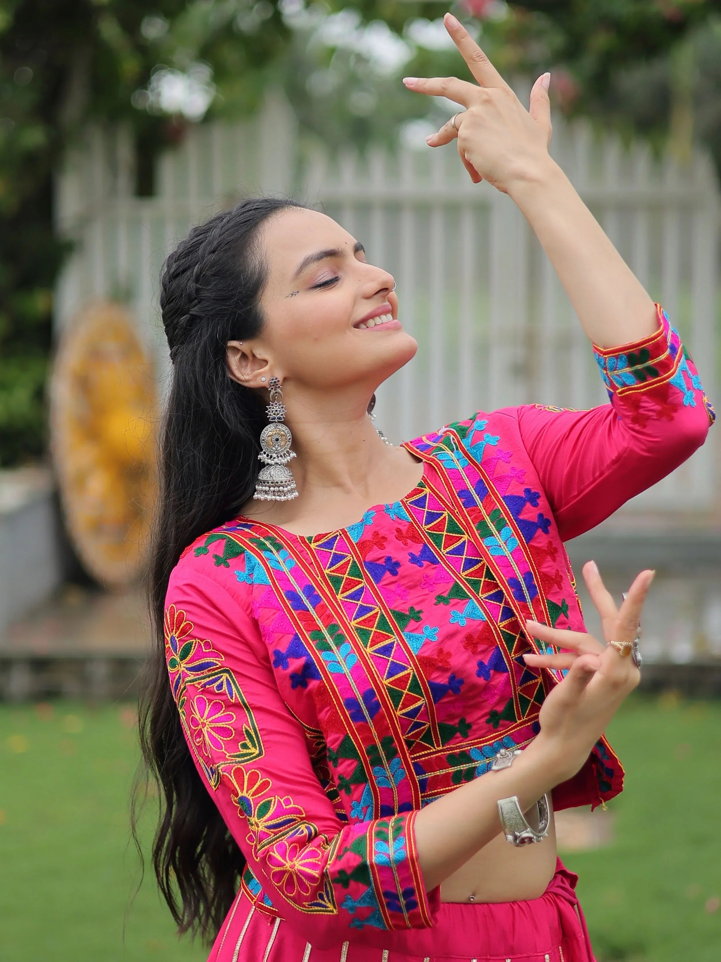 Pink Kutchi Gamthi Embroidered Gota Patti Lace Lehenga Choli With Koti