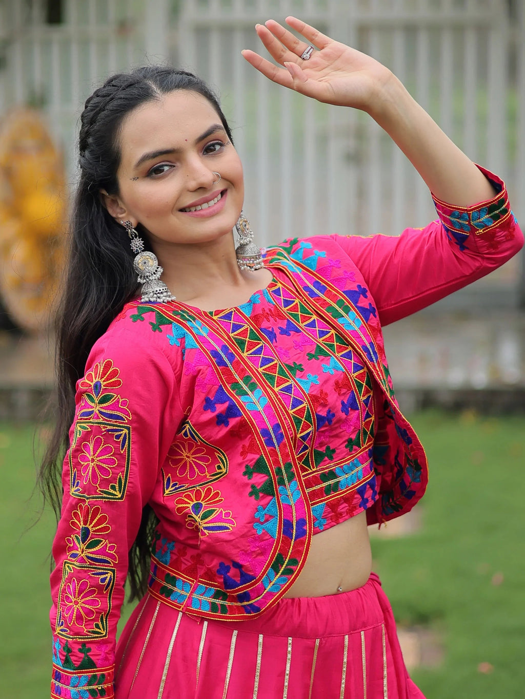 Pink Kutchi Gamthi Embroidered Gota Patti Lace Lehenga Choli With Koti