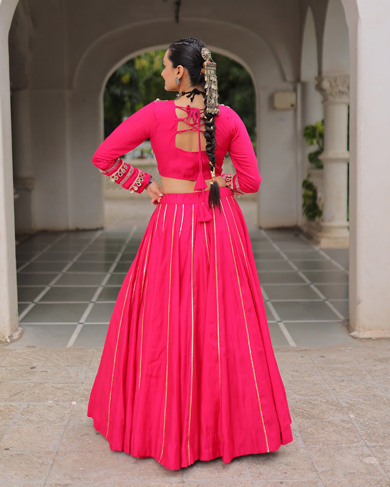 Pink Roman Silk Gota Patti Lace and Kutchi Gamthi Embroidered Lehenga Choli