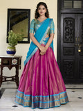 Pink Zari Weaving Work Kanchipuram Silk Lehenga Choli with Dupatta