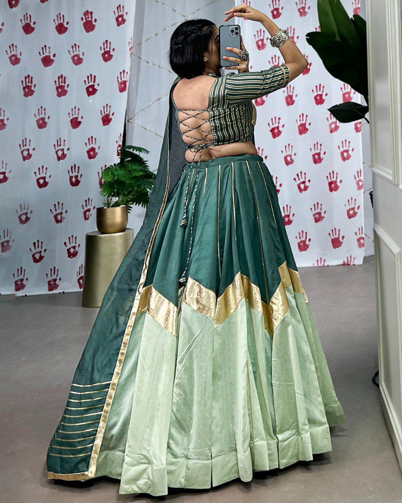 Pista Green Chanderi Zari Gota Patti Lace Work Navratri Lehenga Choli
