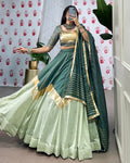 Pista Green Chanderi Zari Gota Patti Lace Work Navratri Lehenga Choli