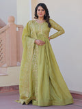 Pista Green Organza Sequins Embroidered Gown with Dupatta