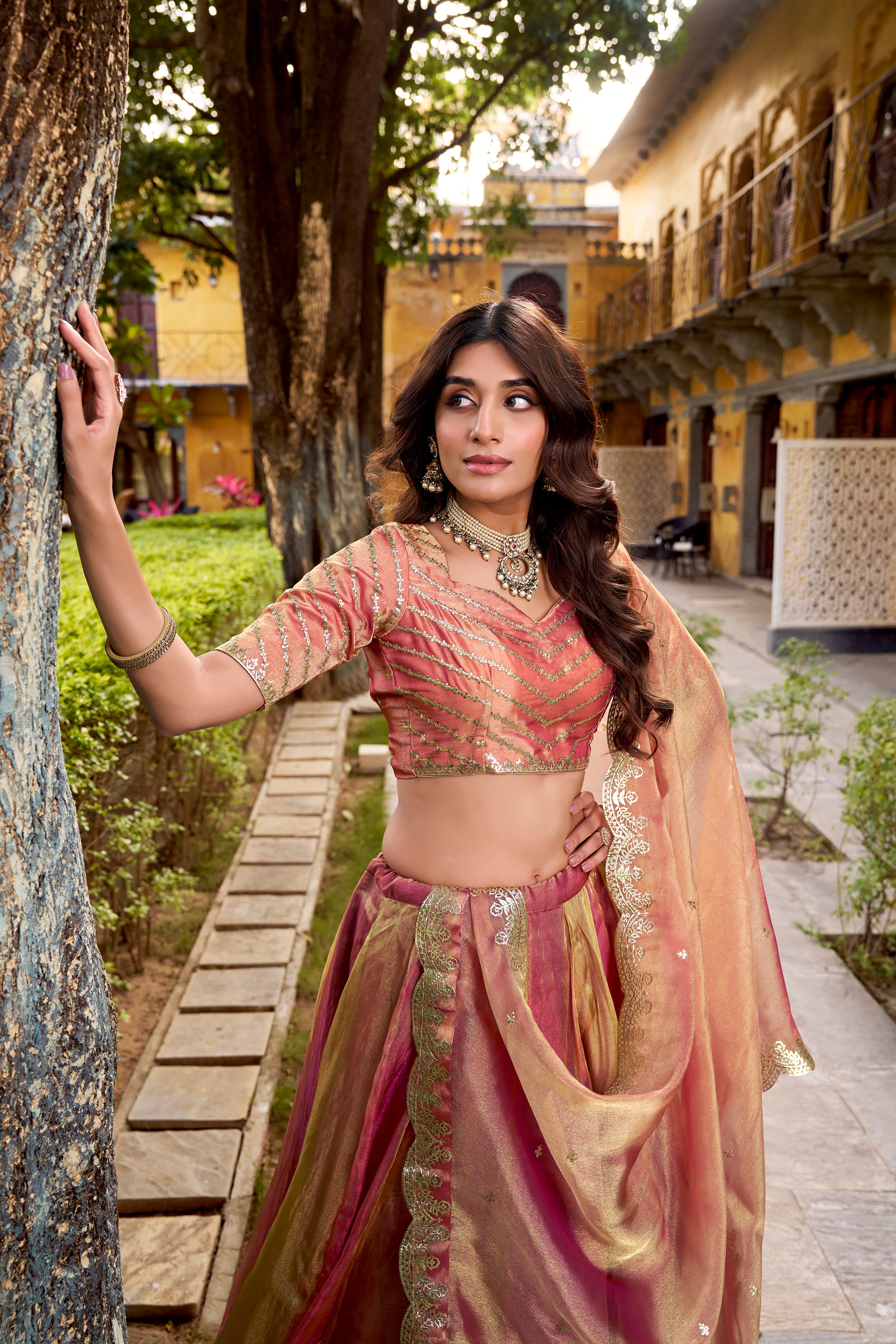 Prabhavati pink color carika silk embroidery work lehenga choli set