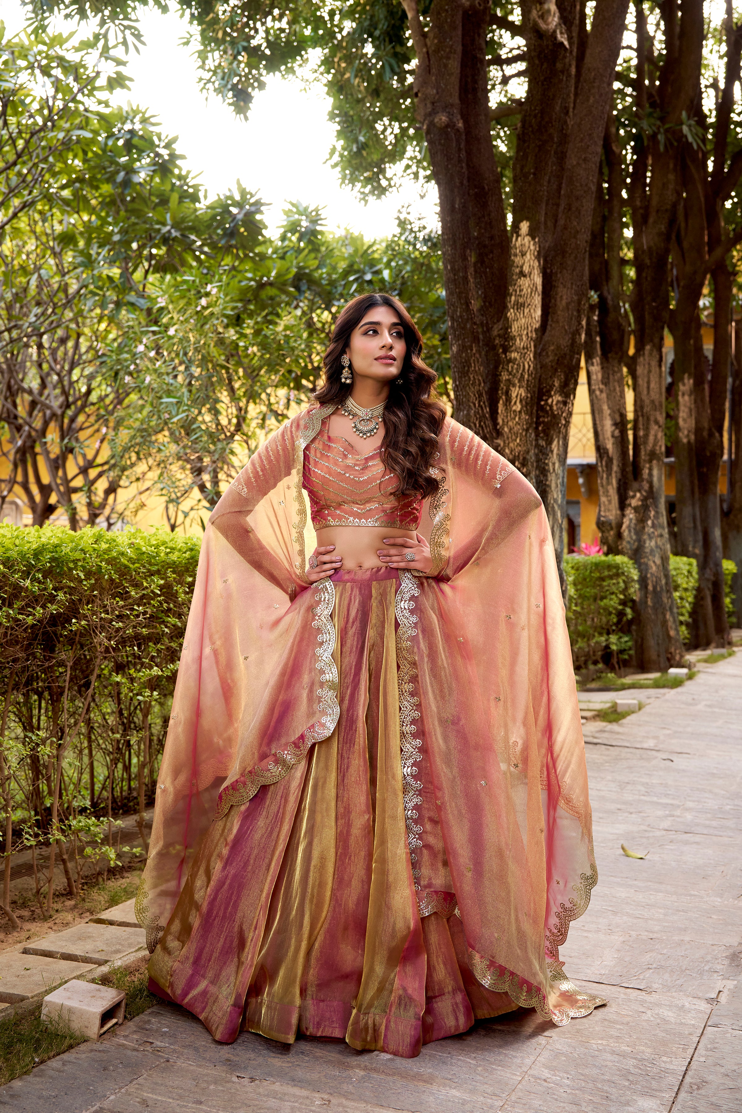 Prabhavati pink color carika silk embroidery work lehenga choli set