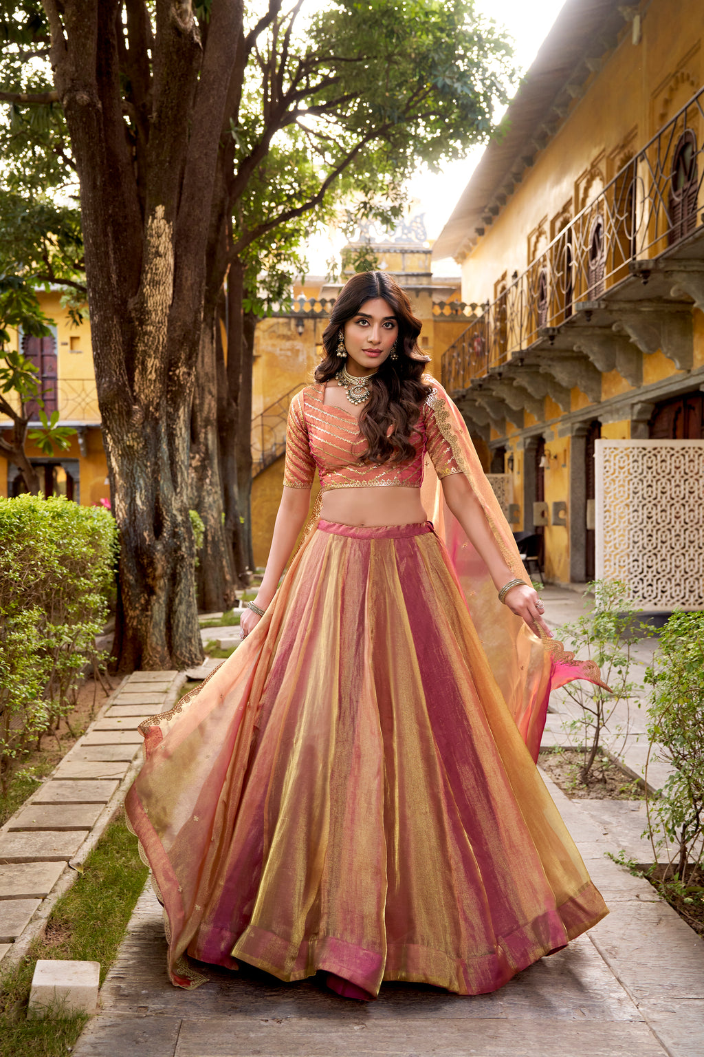 Prabhavati pink color carika silk embroidery work lehenga choli set