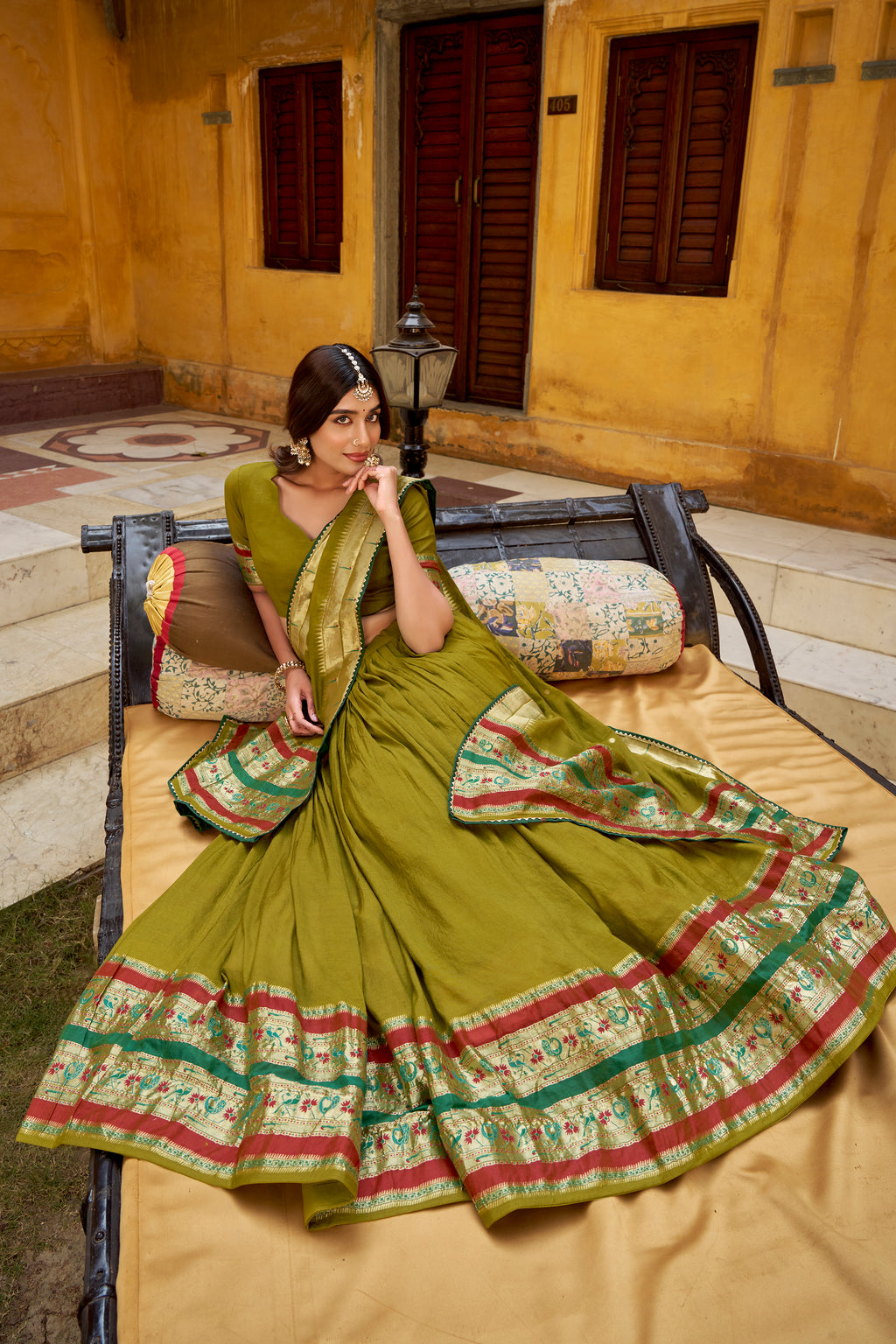 Prerna Green Color Pure Chanderi Zari Weaving Work Paithani Lehenga Choli