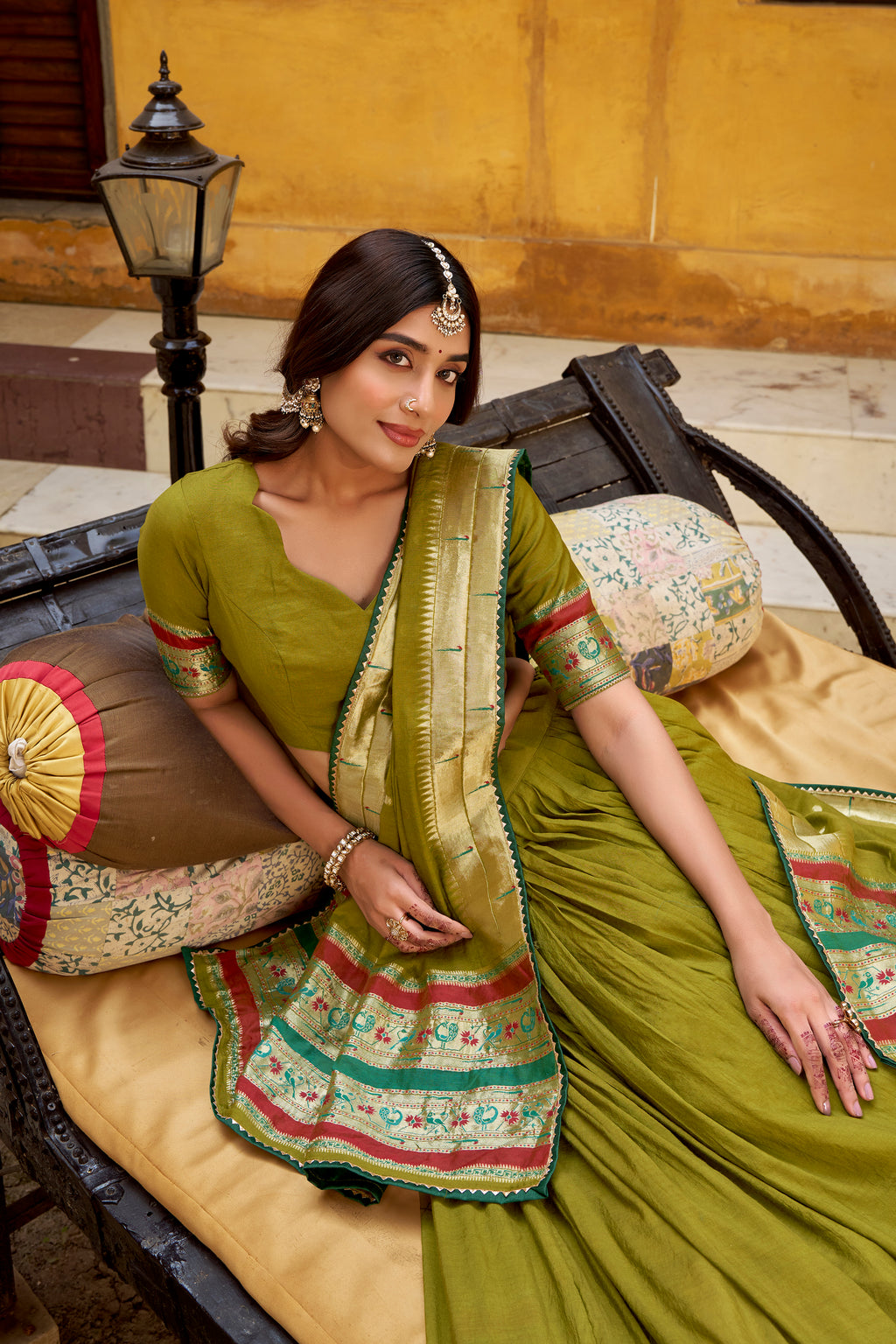 Prerna Green Color Pure Chanderi Zari Weaving Work Paithani Lehenga Choli