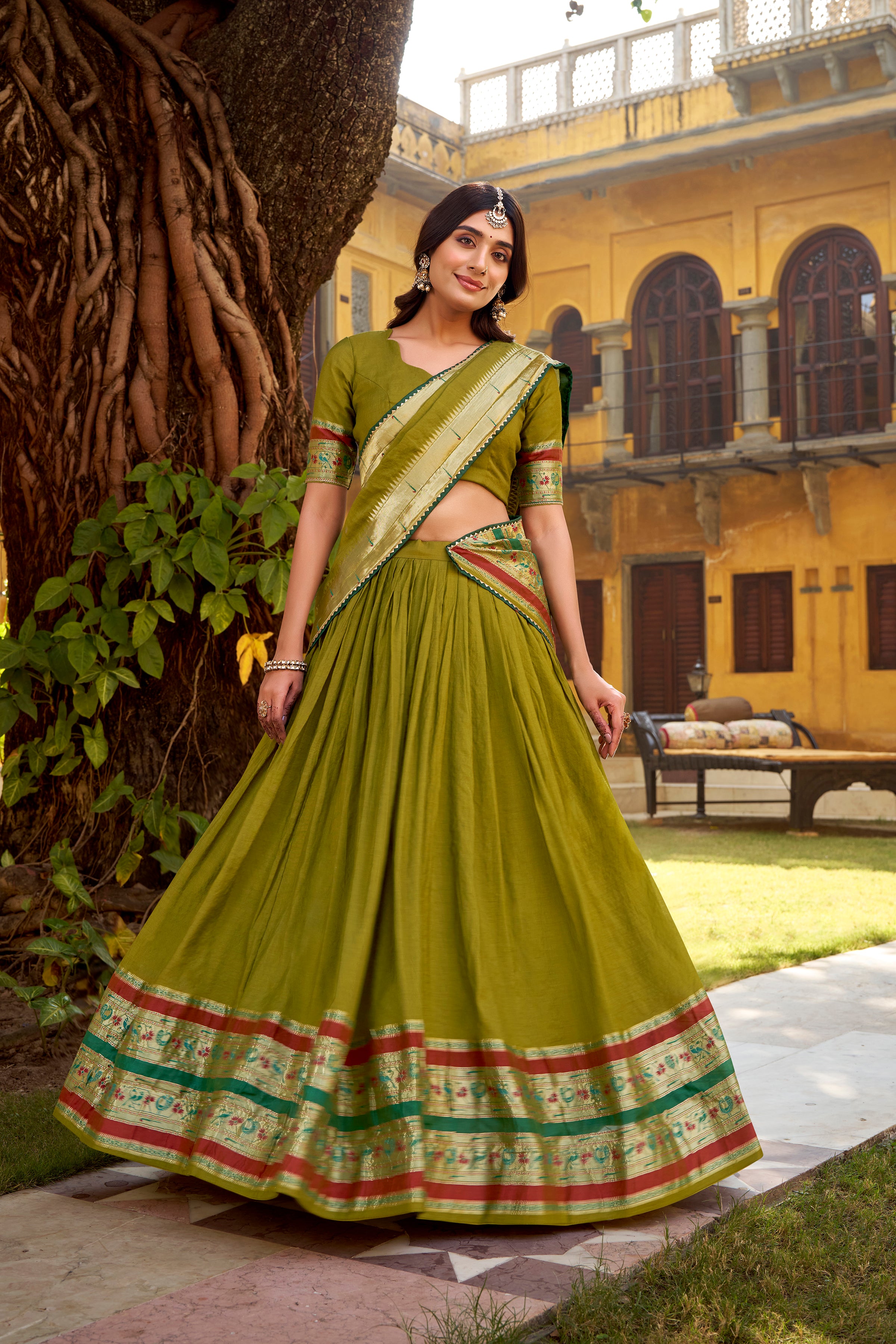 Prerna Green Color Pure Chanderi Zari Weaving Work Paithani Lehenga Choli
