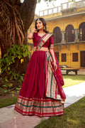 Prerna Maroon Color Pure Chanderi Zari Weaving Work Paithani Lehenga Choli