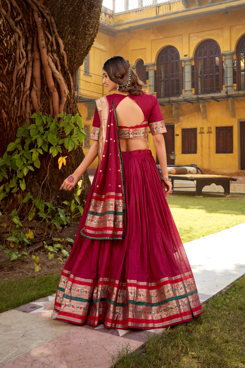 Prerna Maroon Color Pure Chanderi Zari Weaving Work Paithani Lehenga Choli