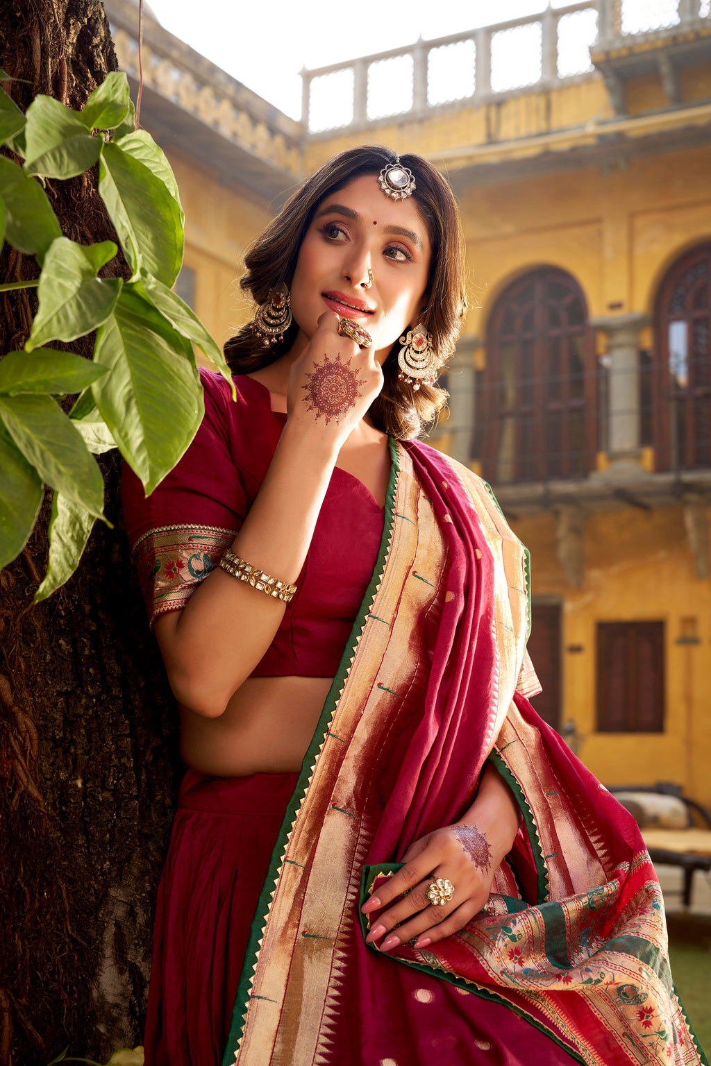 Prerna Maroon Color Pure Chanderi Zari Weaving Work Paithani Lehenga Choli