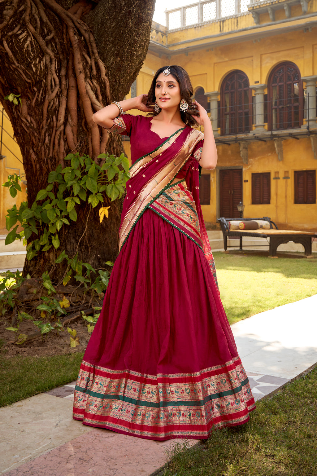 Prerna Maroon Color Pure Chanderi Zari Weaving Work Paithani Lehenga Choli