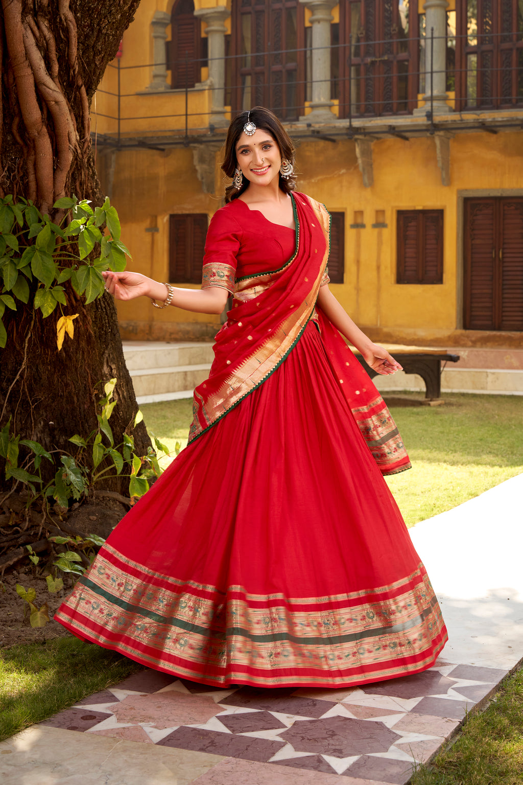 Prerna Red Color Pure Chanderi Zari Weaving Work Paithani Lehenga Choli