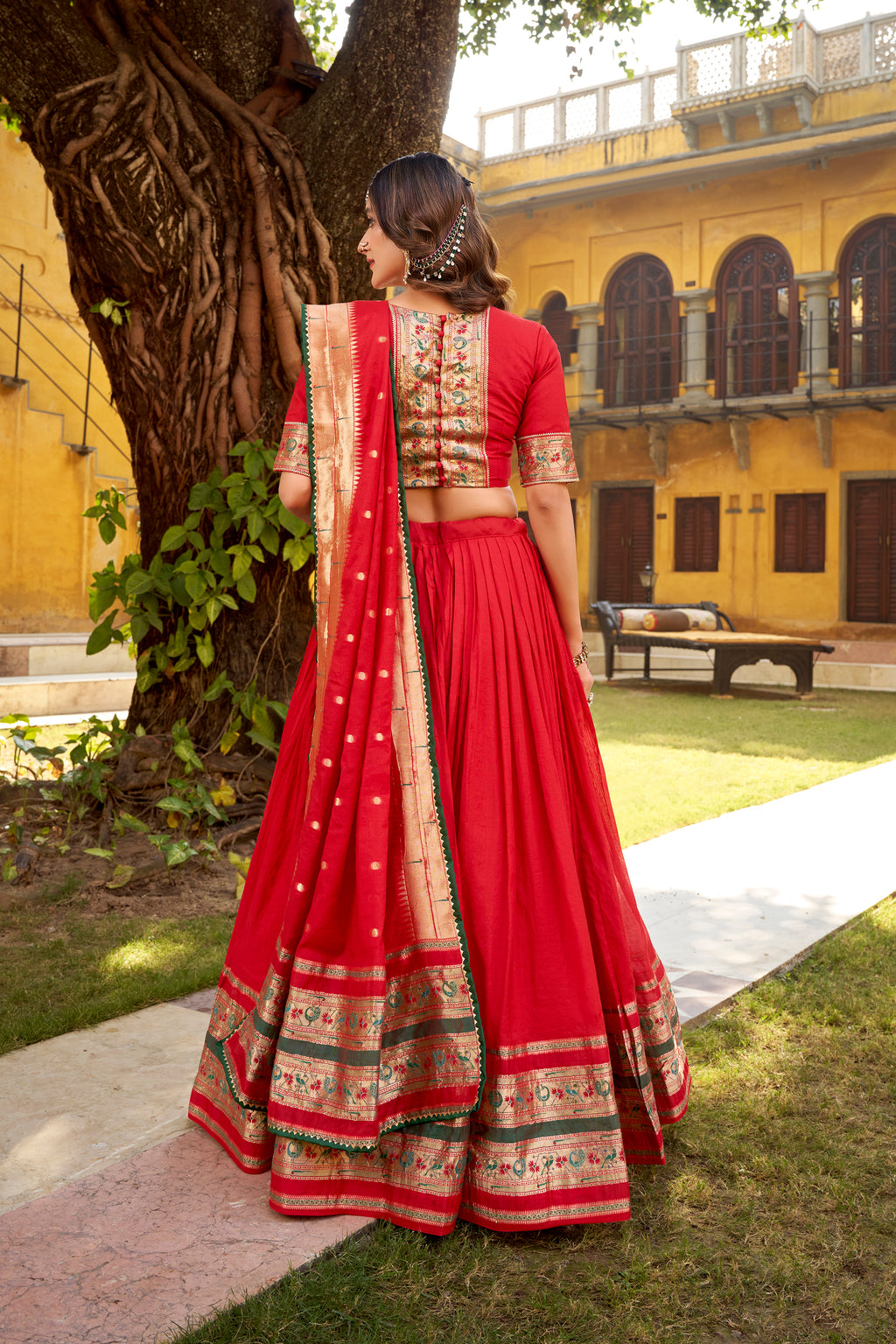 Prerna Red Color Pure Chanderi Zari Weaving Work Paithani Lehenga Choli