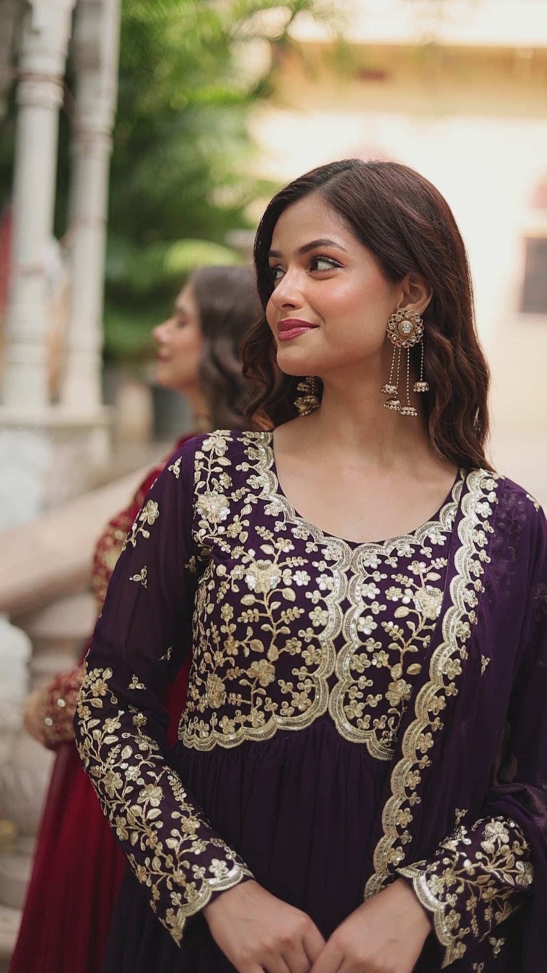 AMRITA PREMIUM WINE FAUX BLOOMING GOWN WITH SEQUINS EMBROIDERED WORK