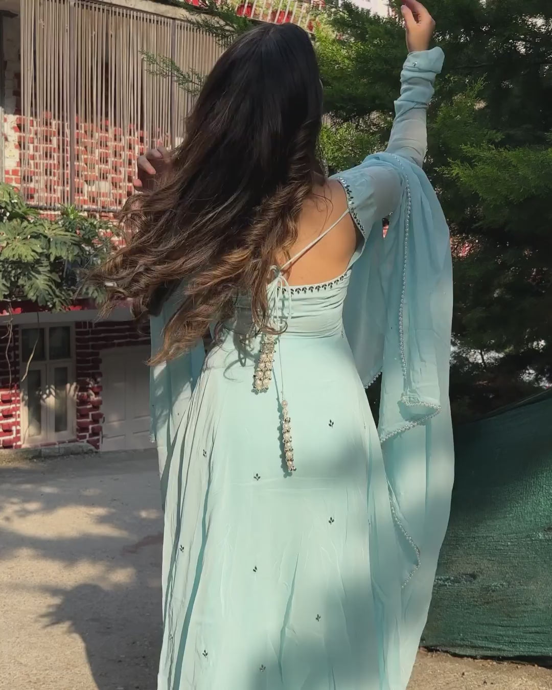 Niya Sky Blue Georgette Embroidery Anarkali Suit Set