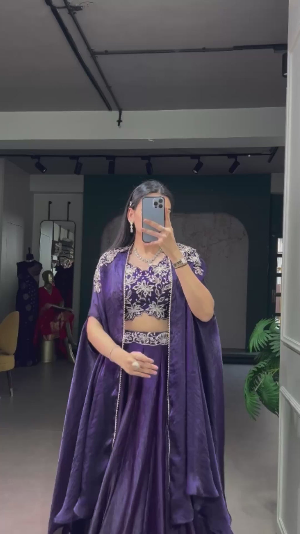 Aafreen Purple Fendy Silk Sequins Embroidered Shrug Lehenga Choli set