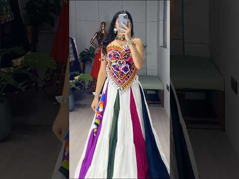 Multicolor Rayon Cotton Frill Kutchi Mirror Work Lehenga with Blouse