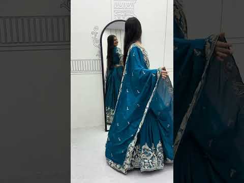 Manasa teal blue chinon embroidery thread sequins work lehenga choli set
