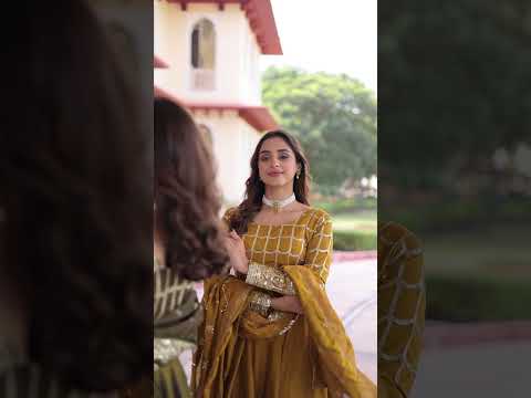 Navira Mustard Yellow Vichitra Silk Rich Sequins Zari Embroidered Gown with Dupatta