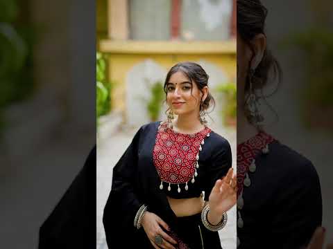 Black Cotton Printed Gota Patti Mirror Work Lehenga Choli Set with Dupatta