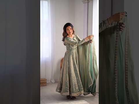 Neelika Sage Green Fandy Silk Anarkali Suit Set