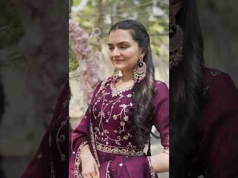 Wine Color Shimmer Vichitra Embroidered Gown with Dupatta