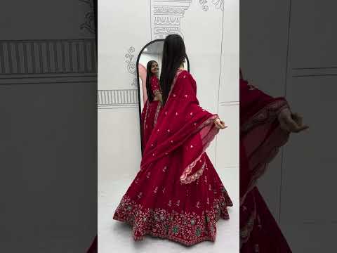 Dviti red vichitra silk embroidery work lehenga choli set