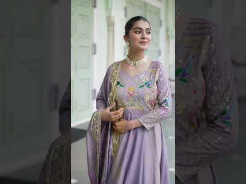 Ruvani Sky Blue Vichitra Silk Sequins Multi Thread Zari Embroidered Gown with Dupatta