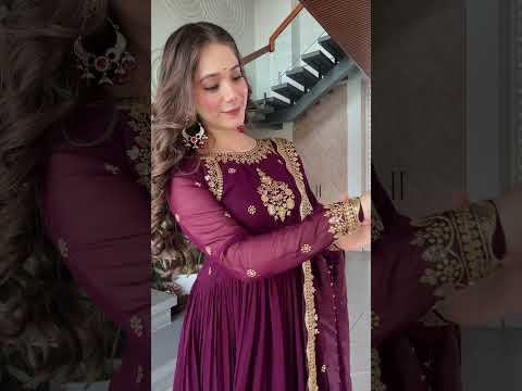 Nityashree Wine Embroidered Anarkali Gown Set