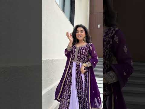 Purple Georgette Zari and Sequins Embroidered Gown with Dupatta