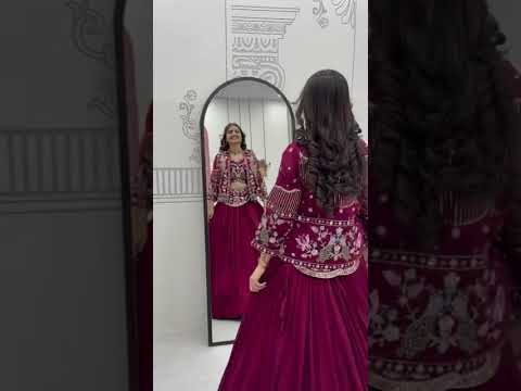Devanshi magenta vichitra silk crop top lehenga choli with jacket