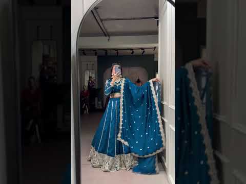 Sravya Teal Vichitra Silk Sequins Embroidered Lehenga Set