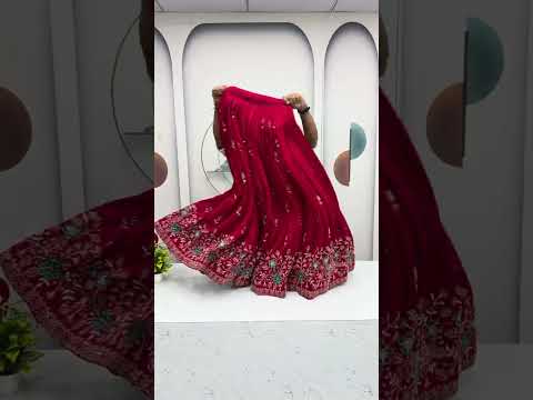 Dviti red vichitra silk embroidery work lehenga choli set