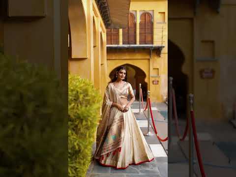 Kalyani Cream Shimmer Paithani Zari Weaving Red Border Lehenga Choli Set