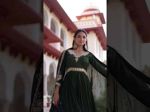 Ruvani Green Color Vichitra Silk Rich Sequins Embroidered Work Gown with Dupatta
