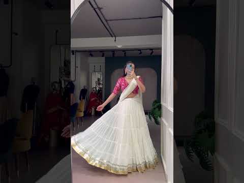 Prachi White Marbel Embossed Design Lace Gota Patti Half Saree Lehenga Choli