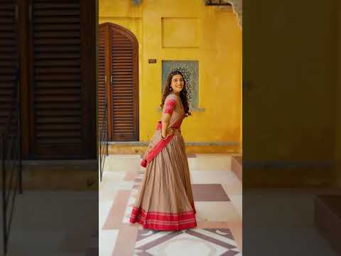 Swastika Light Brown Color Pure Chanderi Thread Work Half Saree Lehenga