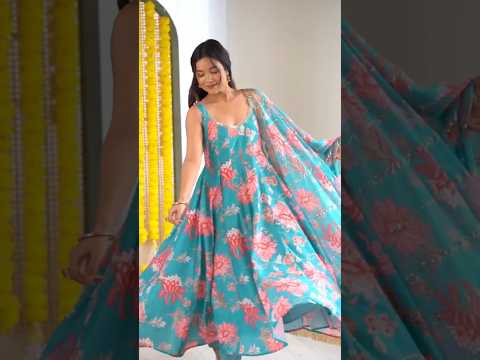 Sky Blue Pure Muslin Floral Print Anarkali Suit Set with Organza Dupatta