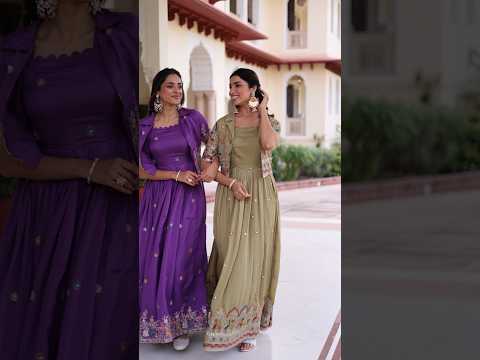 Tivya Pista Green Vichitra Silk Zari Sequins Thread Embroidered Gown with Koti