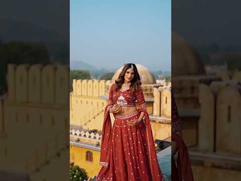 Zarakh Rust Maroon Crush Silk Sequins and Thread Embroidery Work Lehenga Choli