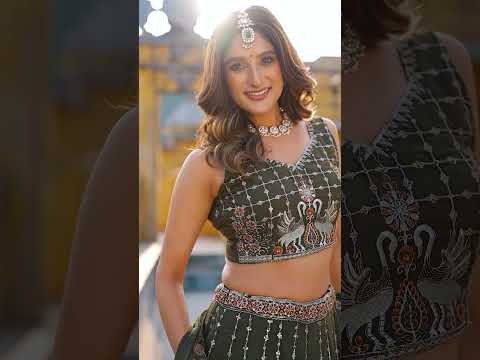 Zarakh Olive Green Crush Silk Sequins and Thread Embroidery Work Lehenga Choli